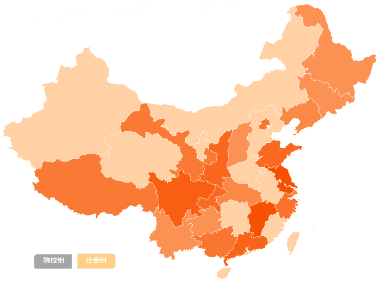 社会组报名分布图(颜色越深表示人数越多)