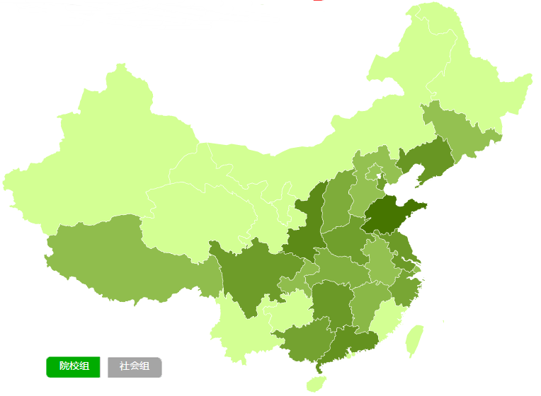 院校组报名分布图(颜色越深表示人数越多)